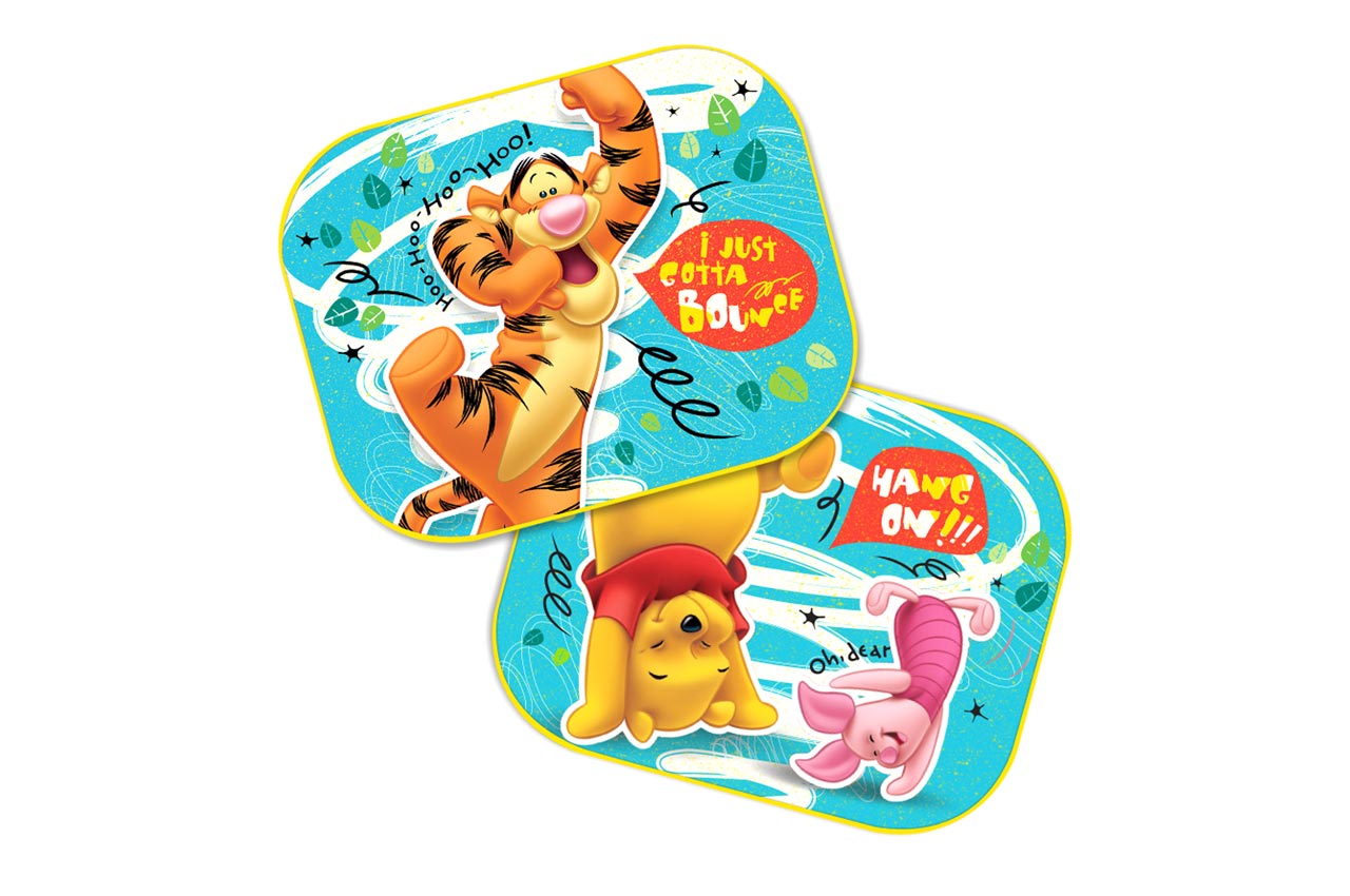 Twee zonnekleppen voor in de auto met Winnie the Pooh-motief