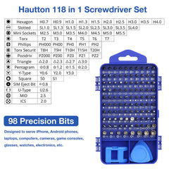 Schroevendraaierset met 98 bits – professionele reparatieset voor elektronica met 98 precisiebits en gereedschappen.