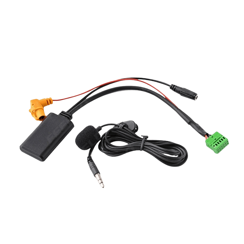 Bluetooth-adapter – Audi (MMI 3G AMI Multimedia) met kabels en microfoon voor draadloze audio en handsfree bellen.